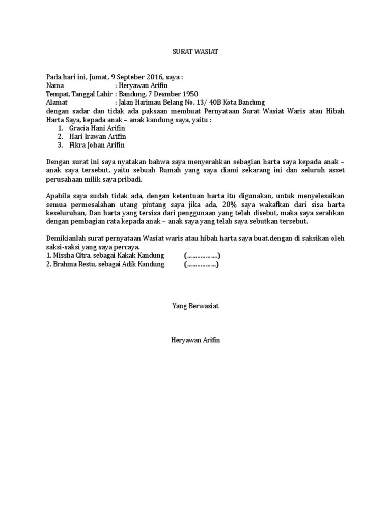 S e b e l u m d o w l o a d b a c a d u l u : Contoh Surat Wasiat Tanpa Notaris Format Sederhana Pdf