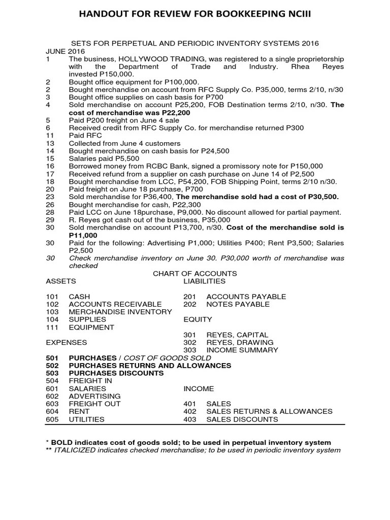 Handout For Review For Bookkeeping Nciii | PDF | Debits And Credits | Expense
