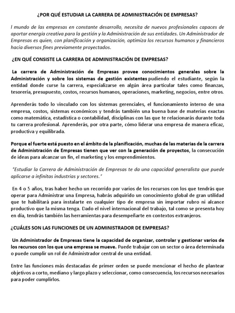 Por Qué Estudiar La Carrera De Administración De Empresas | PDF ...