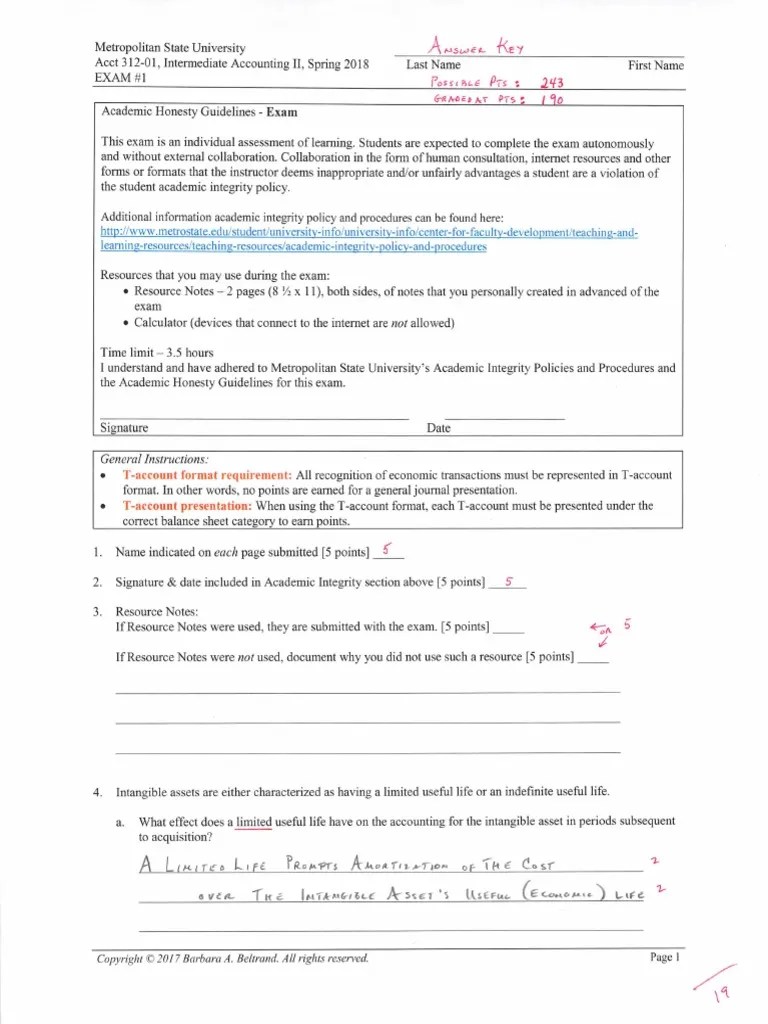 E1 Answer Key Intermediate Accounting II Exam 1 | PDF