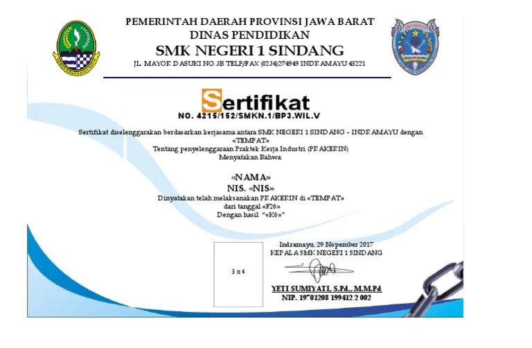 Di smk negeri 1 sindang. Format Sertifikat Prakerin Pdf