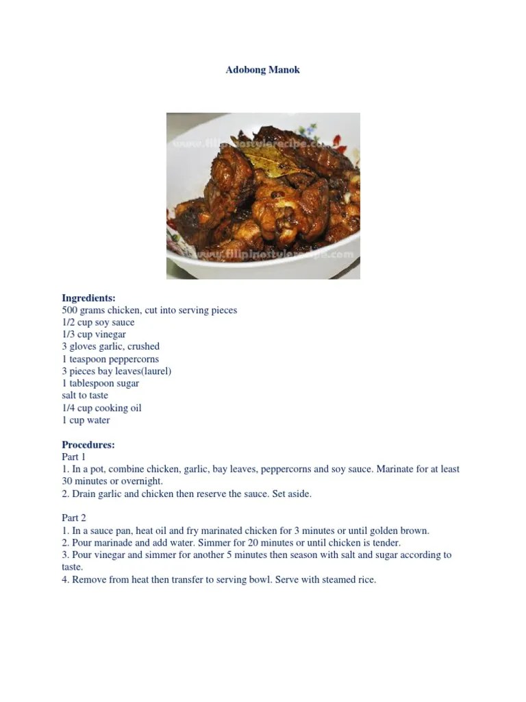 Adobong Manok Recipe | PDF