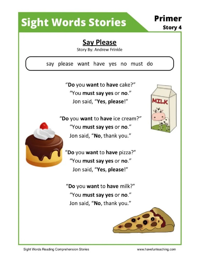 Free Sight Words Reading Comprehension 8 | PDF | Psycholinguistics ...