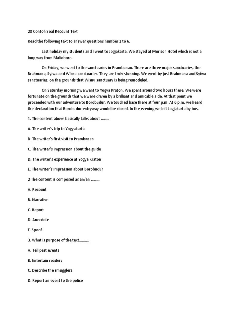 Download latihan soal recount text bahasa inggris kelas x. 20 Contoh Soal Recount Text Pdf Zoo