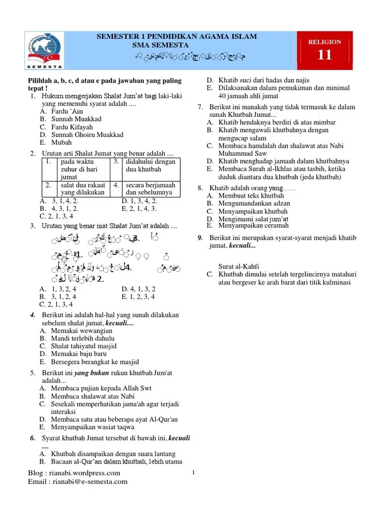 16++ Contoh soal tes agama masuk man info