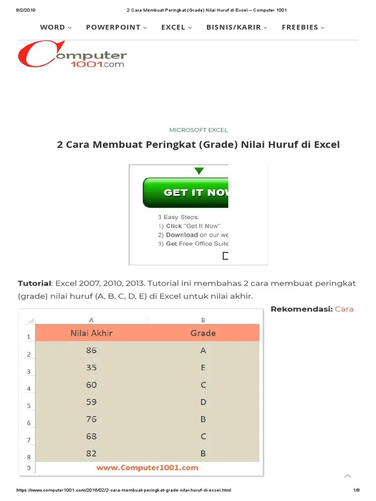 Pernyataan fungsi if excel memungkinkan anda membuat perbandingan logika antara nilai dan apa yang diharapkan dengan menguji kondisi dan mengembalikan hasil . Cara Membuat Peringkat Grade Nilai Huruf Di Excel Pdf