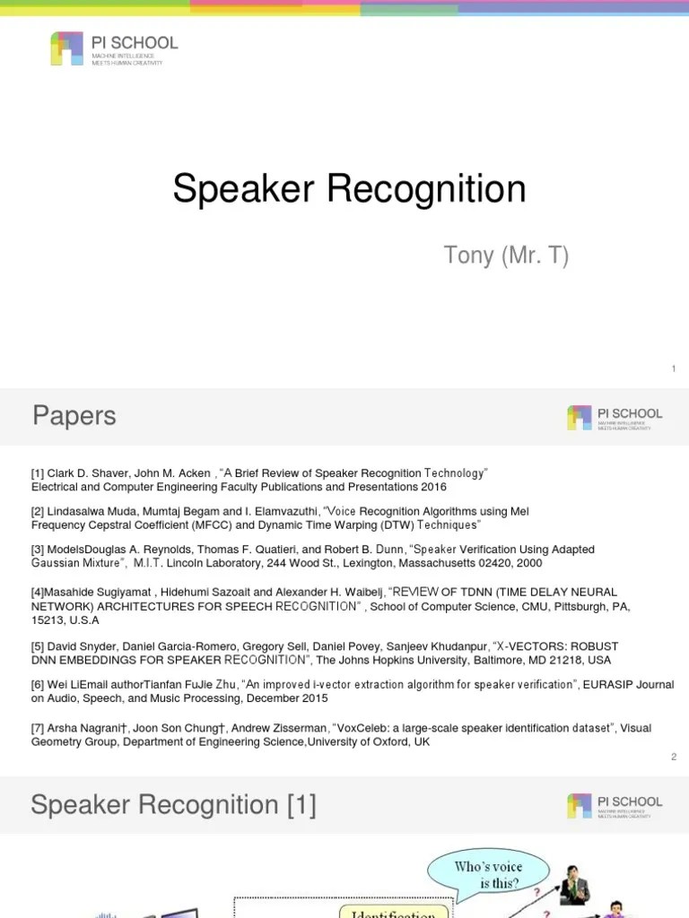 Speaker Recognition: Tony (Mr. T) | PDF | Speech Recognition | Deep ...