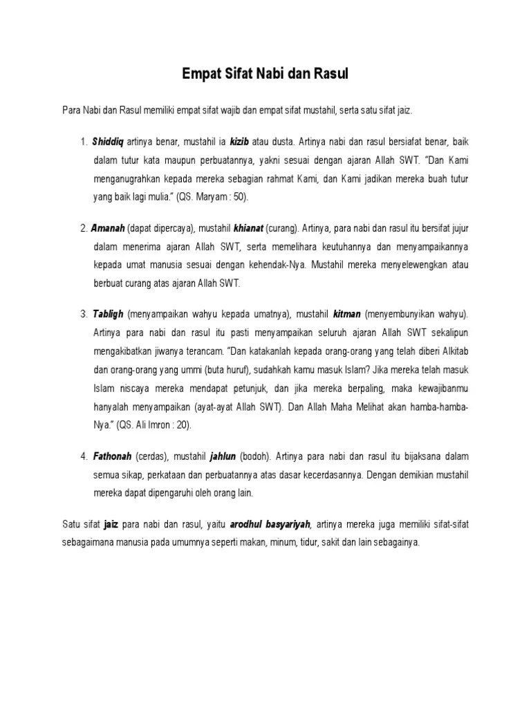Empat Sifat Nabi Dan Rasul