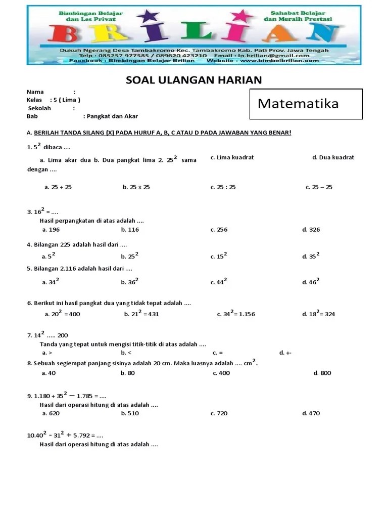 Soal Matematika Sd Bilangan Berpangkat