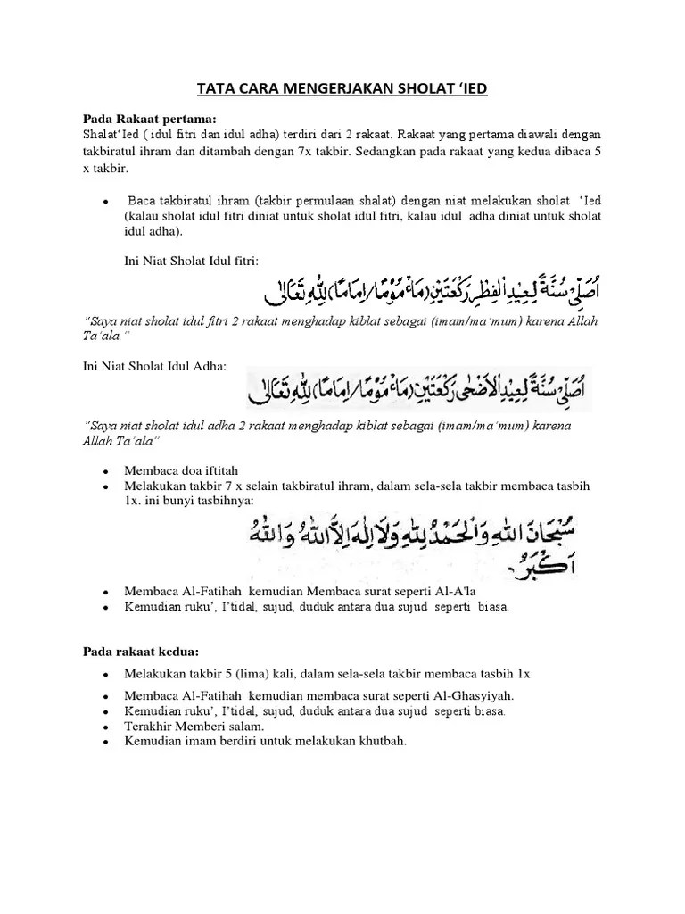 Cara Niat Sholat Idul Fitri