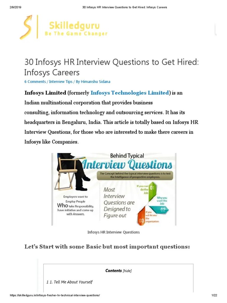 30 Infosys HR Interview Questions To Get Hired - Infosys Careers | PDF ...
