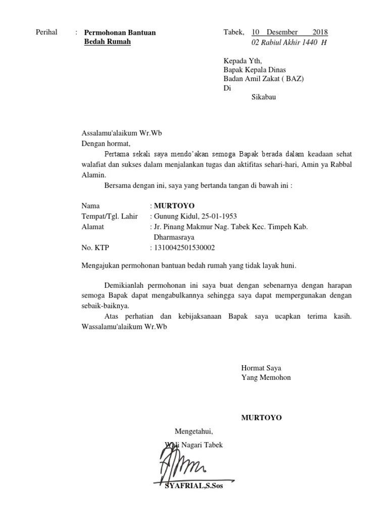 Contoh Surat Memohon Membina Longkang