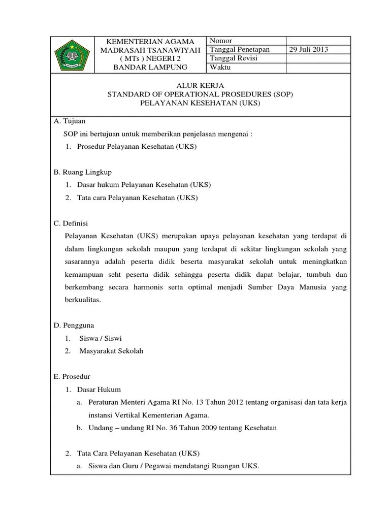 Sop Pelayanan Uks | PDF