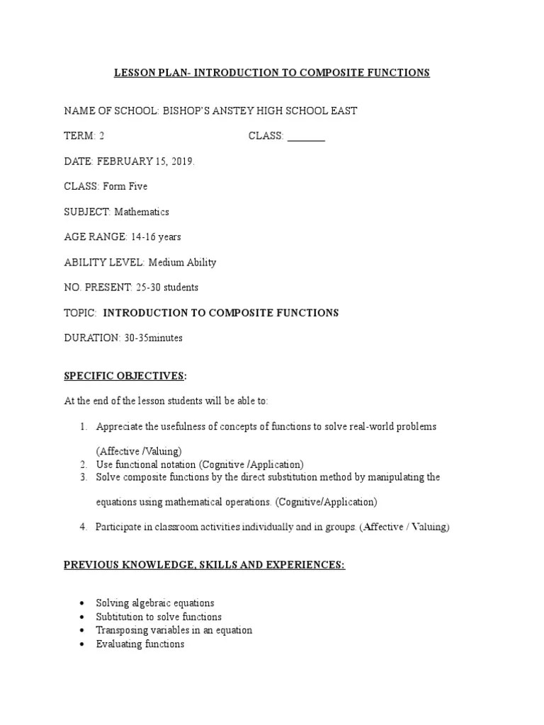 Composite Functions Lesson Plan (Repaired) | PDF | Function ...