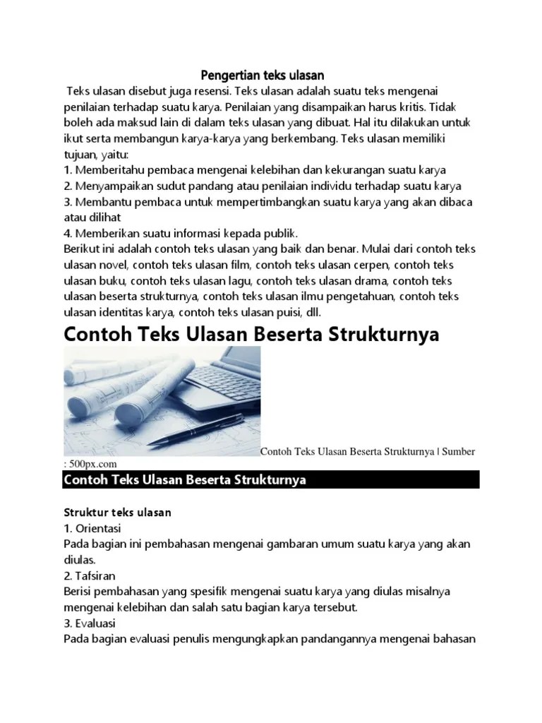 9 Contoh Teks Ulasan Beserta Strukturnya Buku Novel Film Cerpen Puisi Dll 