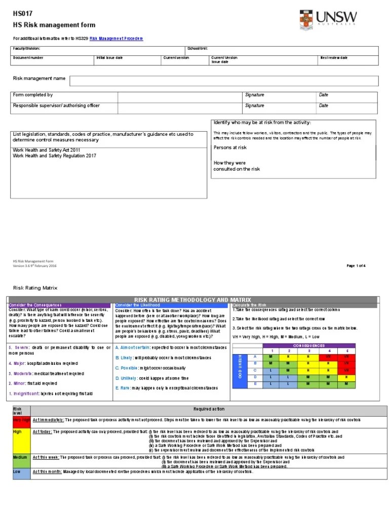 Hs Risk Management Form Overview Pdf Risk Risk Management