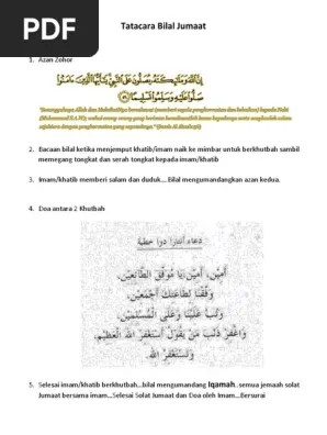 Bacaan bilal ketika menjemput khatib/imam naik ke mimbar untuk berkhutbah sambil. Tatacara Bilal Jumaat Pdf