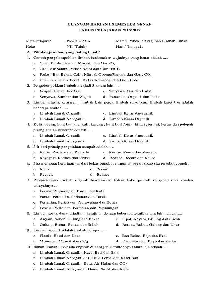 Abdul rasid sangadji, s.pd pada soal uts ipa. Soal Uh 1 Prakarya Kelas 7 Semester 2