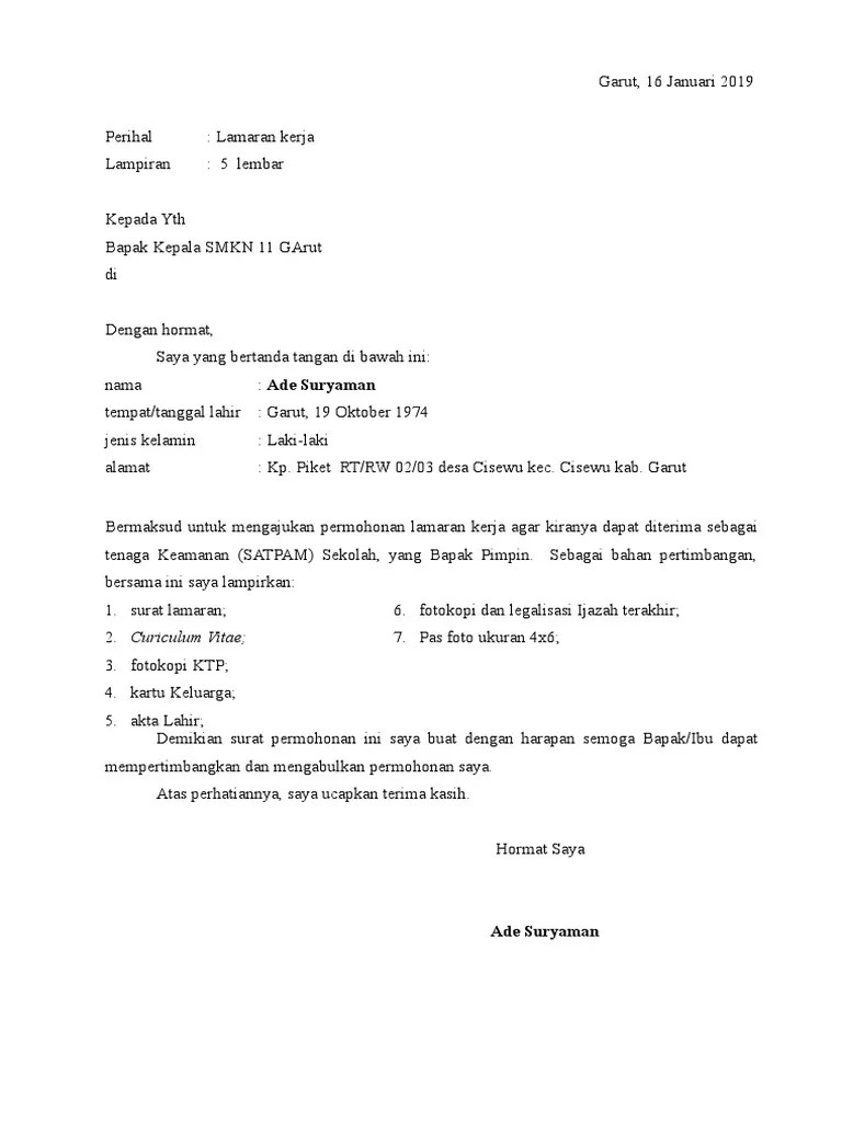 Contoh surat lamaran kerja umum, bank, karyawan, alfamart, pt, sekolahan, formal, fresh graduate, bahasa inggris, via email, tulis tangan 2 2. 29 Cara Buat Surat Lamaran Kerja Satpam