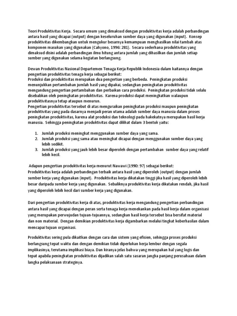 Teori Produktivitas Kerja | PDF
