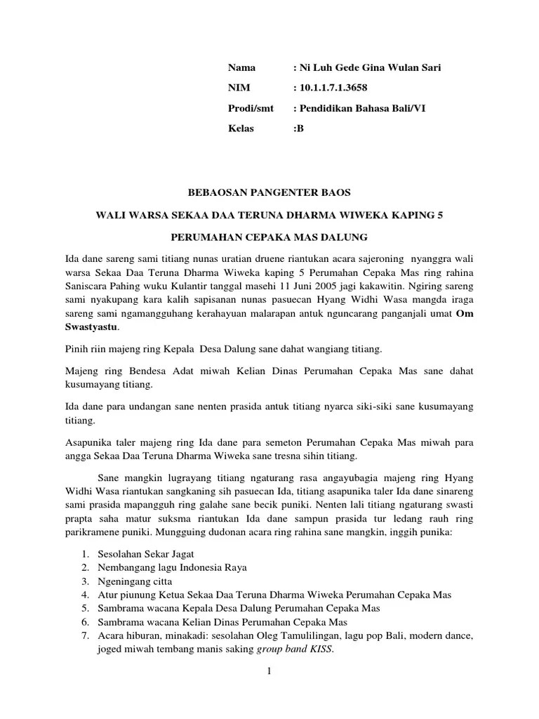 Bahasa bali sebagai bahasa ibu etnis bali merupakan salah satu bahasa. Naskah Mc Bahasa Bali Pdf