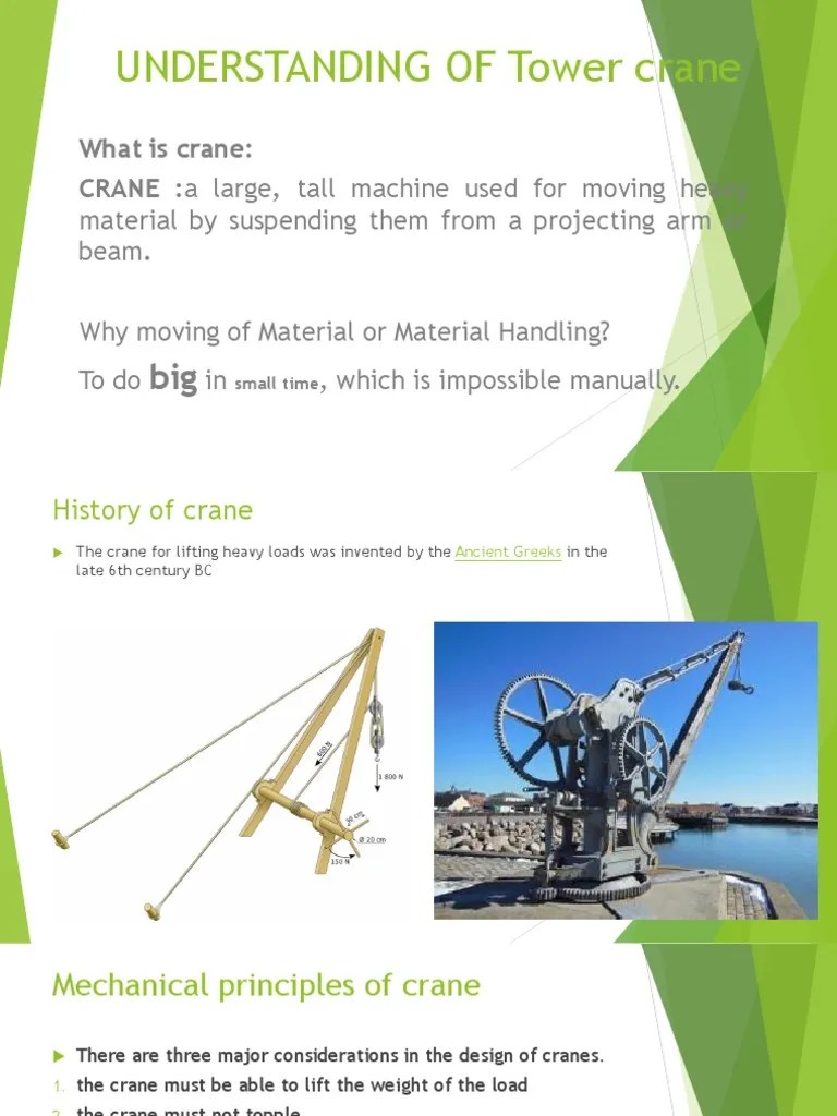 Presentation On Tower Crane | PDF | Crane (Machine) | Elevator
