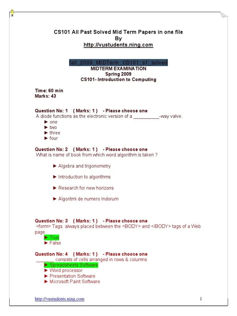 CS101 All Past Solved Mid Term Papers In One File | PDF | Java Script ...