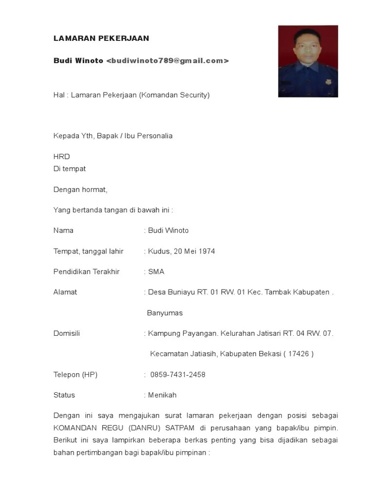 Daftar riwayat hidup · 2. Lamaran Pekerjaan Security