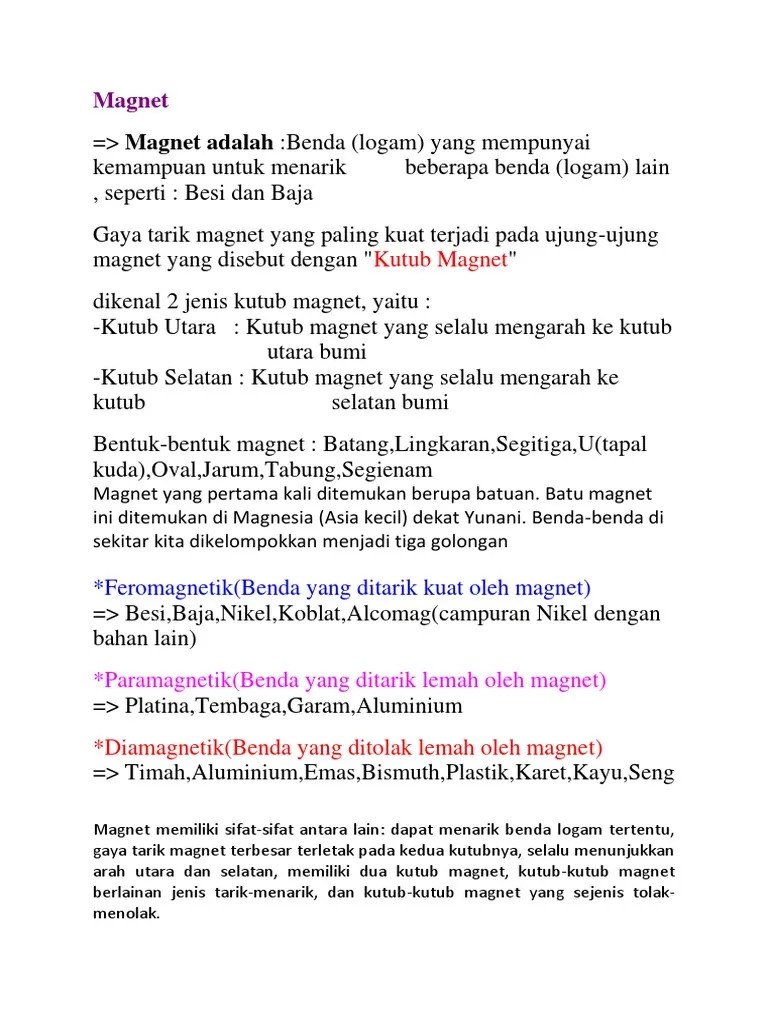 Benda Yang Ditarik Kuat Oleh Magnet Disebut Benda - Sebutkan Mendetail