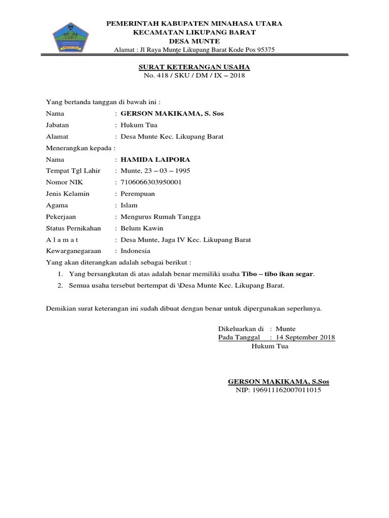 7/17/2019 surat keterangan usaha.doc 1/1pemerintah kabupaten sukabumikecamatan warungkiarakantor kepala desa sukaharjajalan palabuhan ratu km.30 sukaharja . Surat Keterangan Usaha Pdf