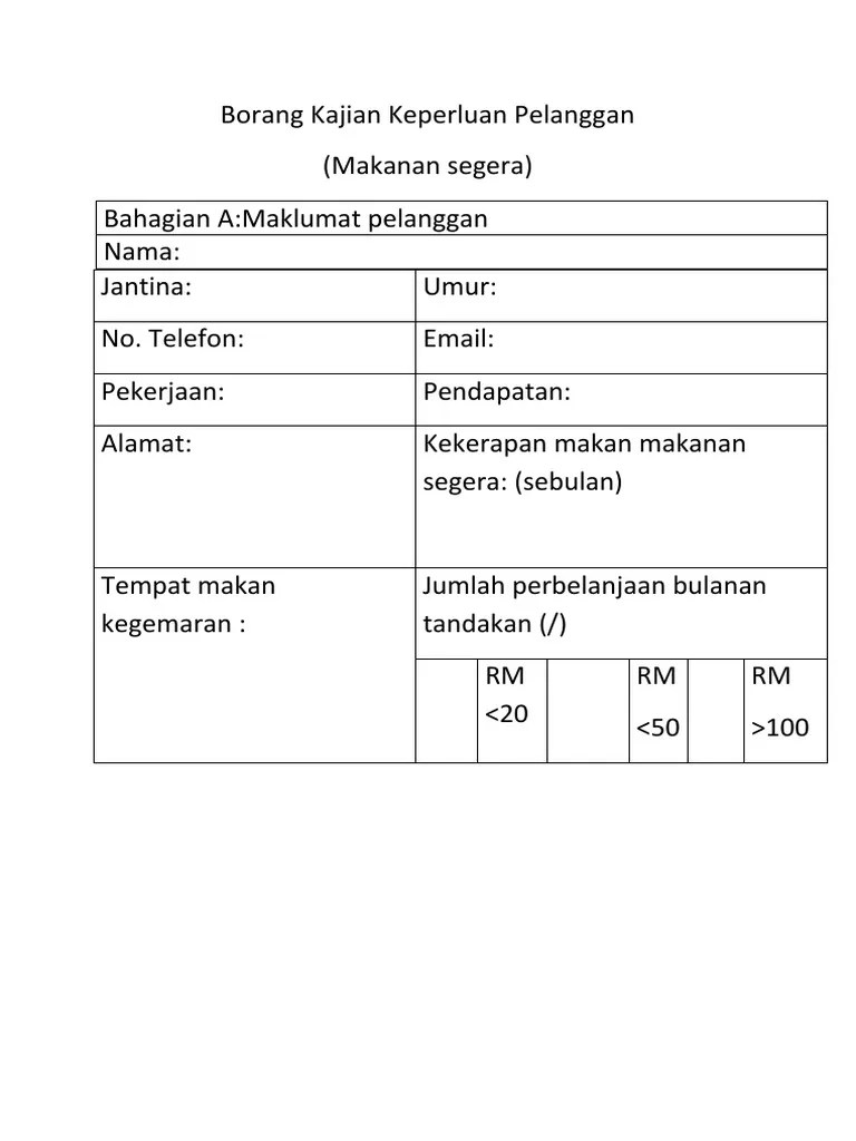 Kriteria Utama Dalam Kajian Keperluan Pelanggan - Borang Kajian Keperluan Pelanggan Rbt Pdf