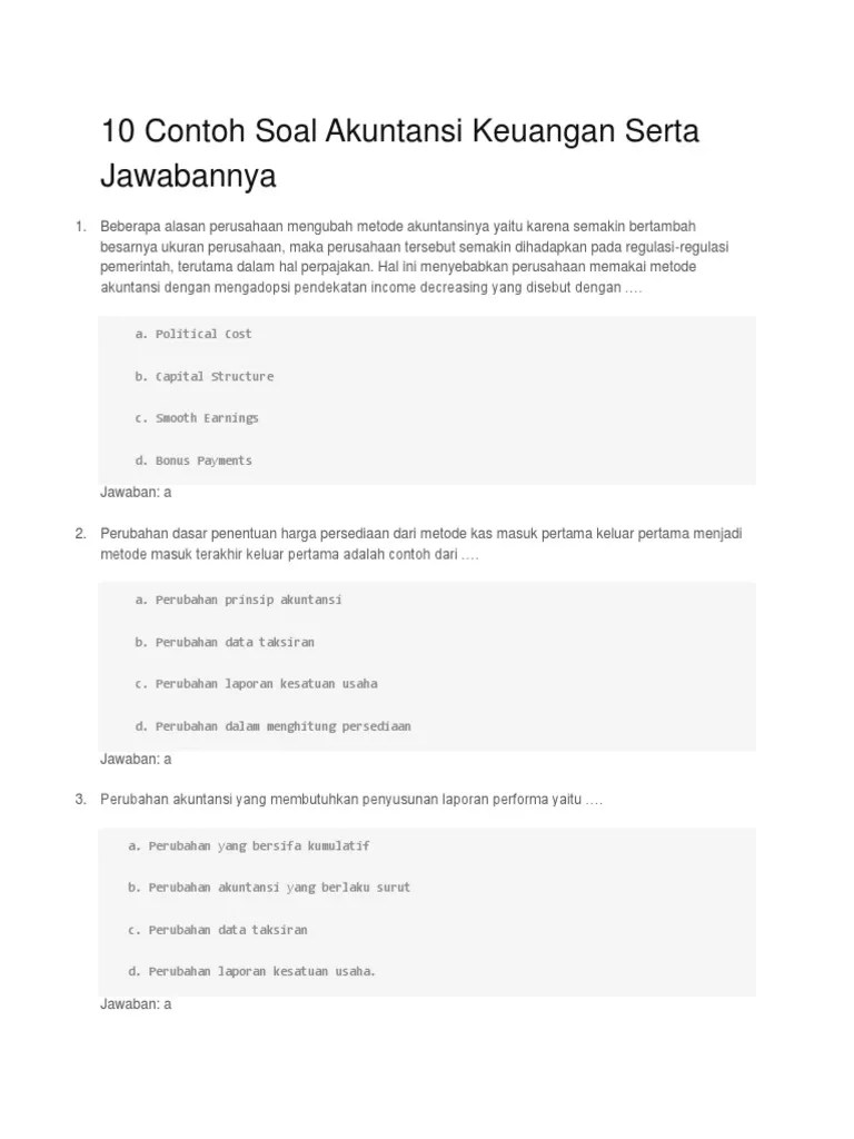 Soal Tes Kerja Accounting  Contoh Soal Akuntansi Untuk Tes Kerja