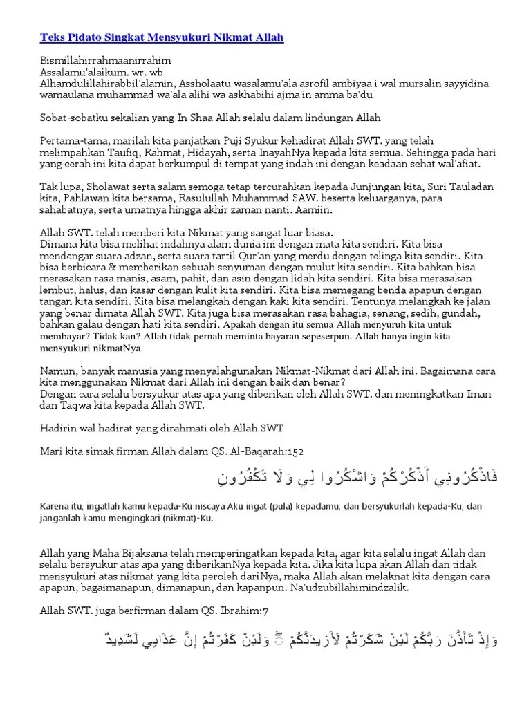 Teks Pidato Singkat Mensyukuri Nikmat Allah' | PDF
