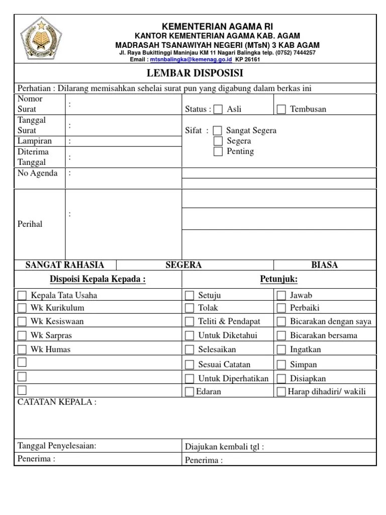 Pringsewu, kedua, penggunaan arsip meliputi peminjaman dan penemuan . Lembar Disposisi Pdf