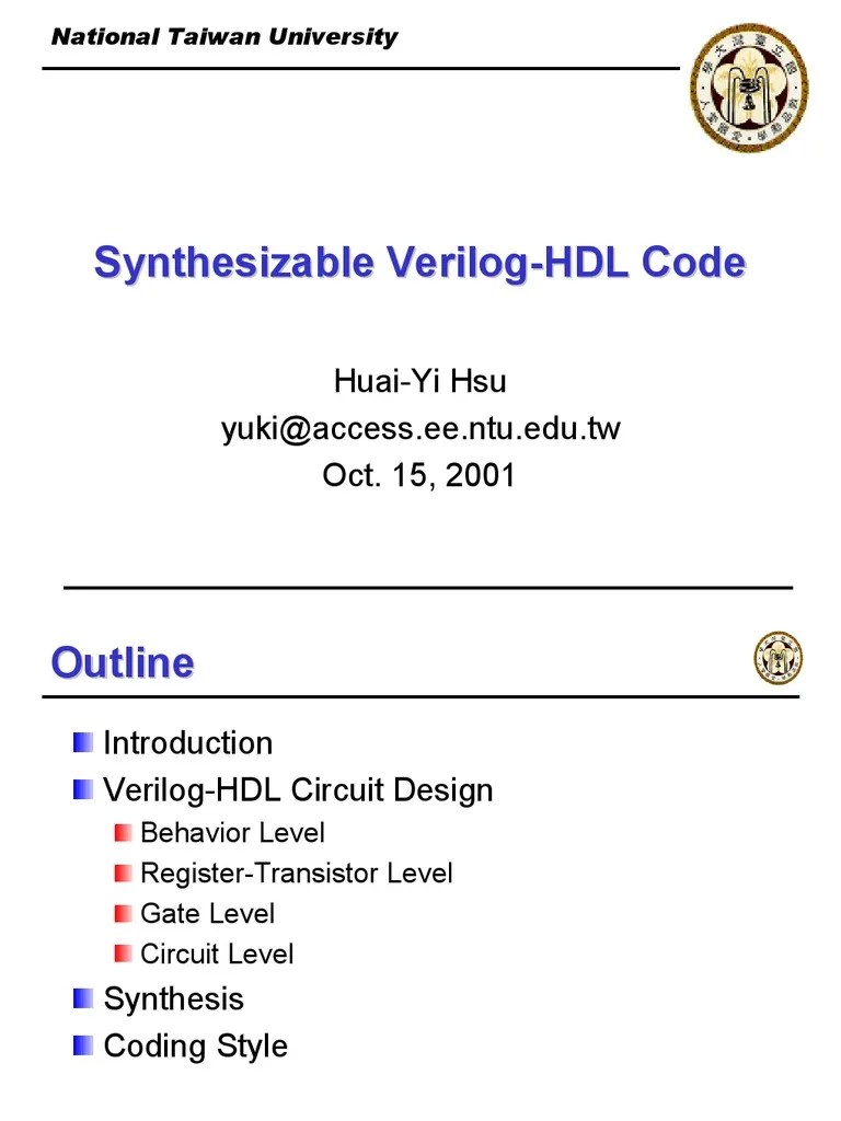 (Ebook - PDF) Synthesizable Verilog-HDL Code - Circuit Design | PDF ...