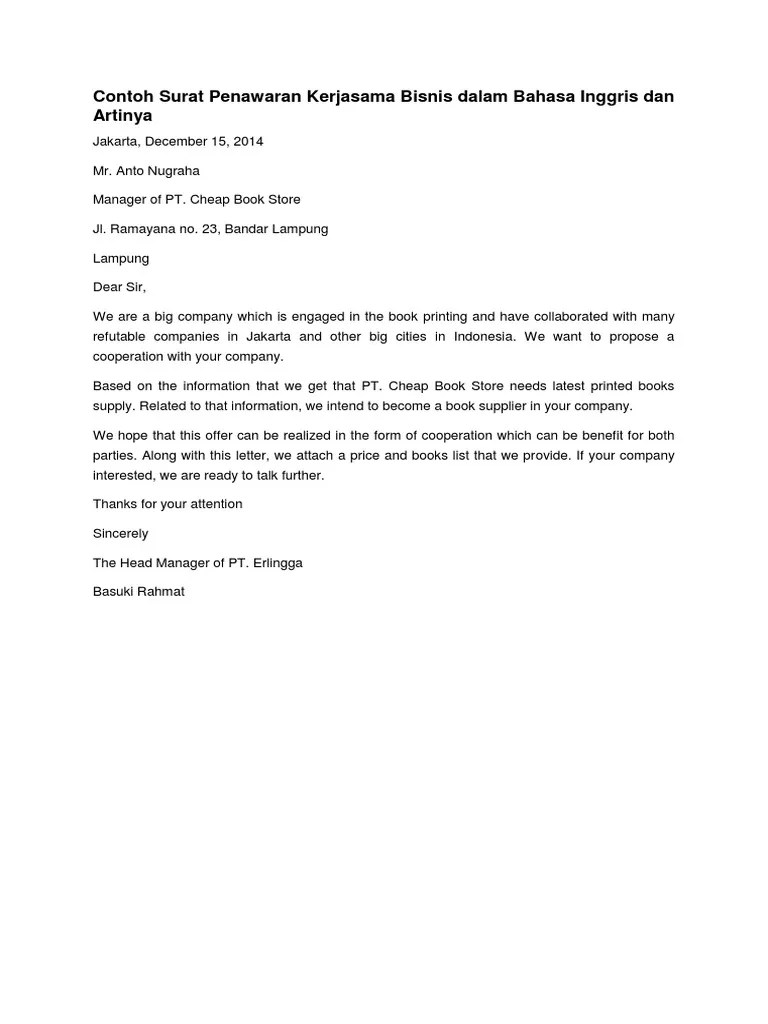 Semoga bermanfaat para pembaca sbi!!! Contoh Surat Penawaran Kerjasama Bisnis Dalam Bahasa Inggris Dan Artinya Pdf