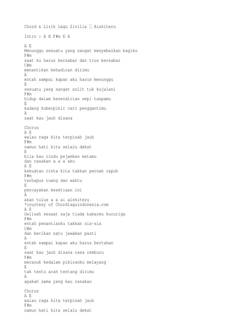 Dan berikan satu jawaban pasti Lirik Lagu Aishiteru 1