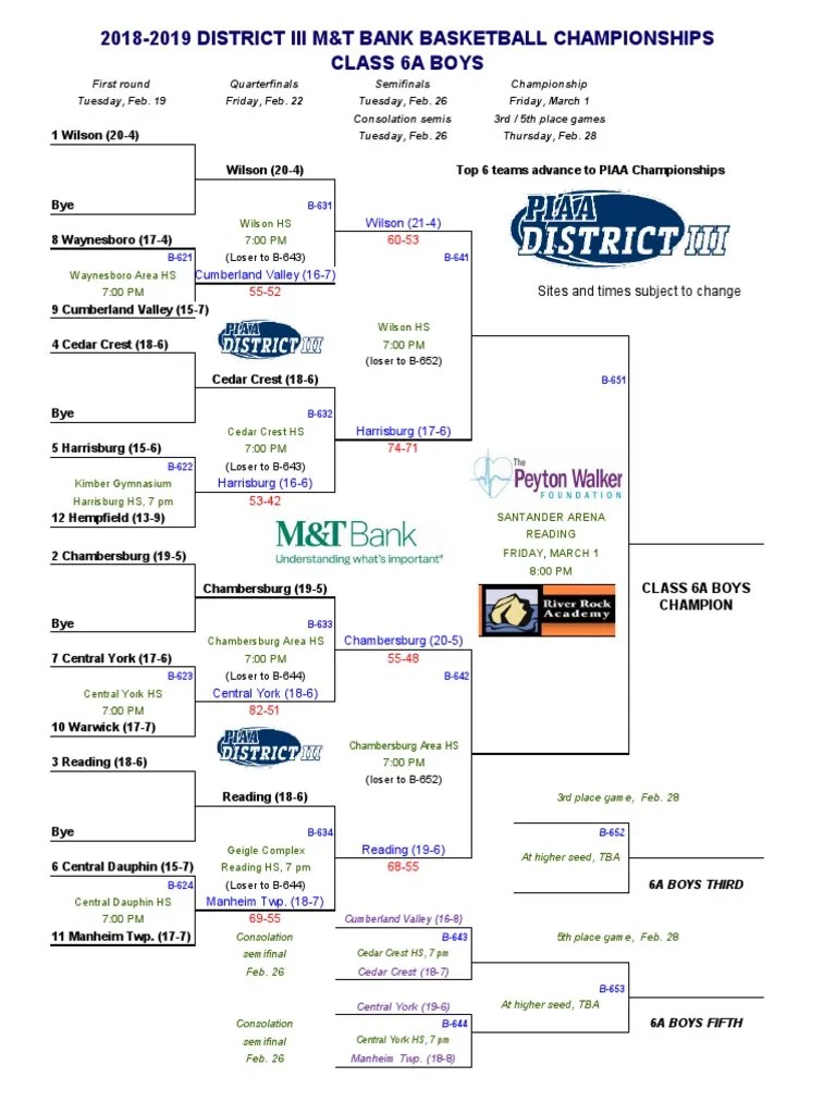 Updated piaa class 1a-6a boys basketball brackets