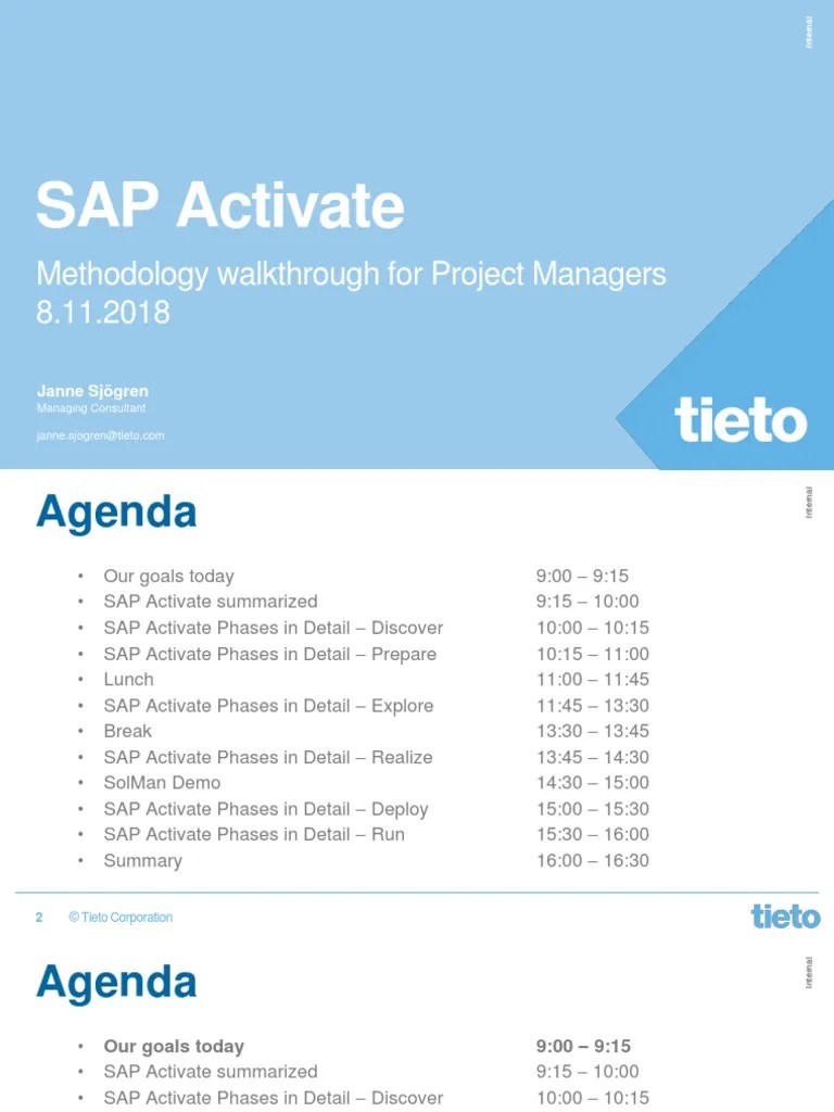 SAP Activate: Methodology Walkthrough For Project Managers 8.11.2018 ...