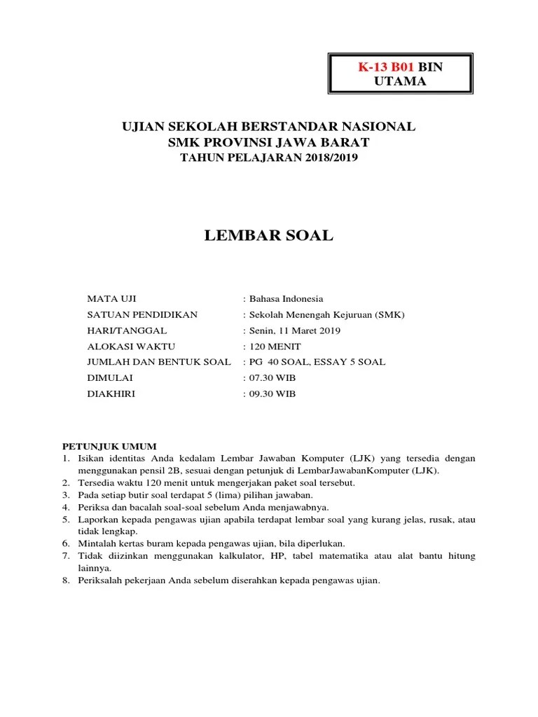 Soal ipa ujian sekolah smk 2018 dan kunci jawaban administrasi ngajar pdf. Soal Usbn Bahasa Indonesia Smk 2018 Nasi