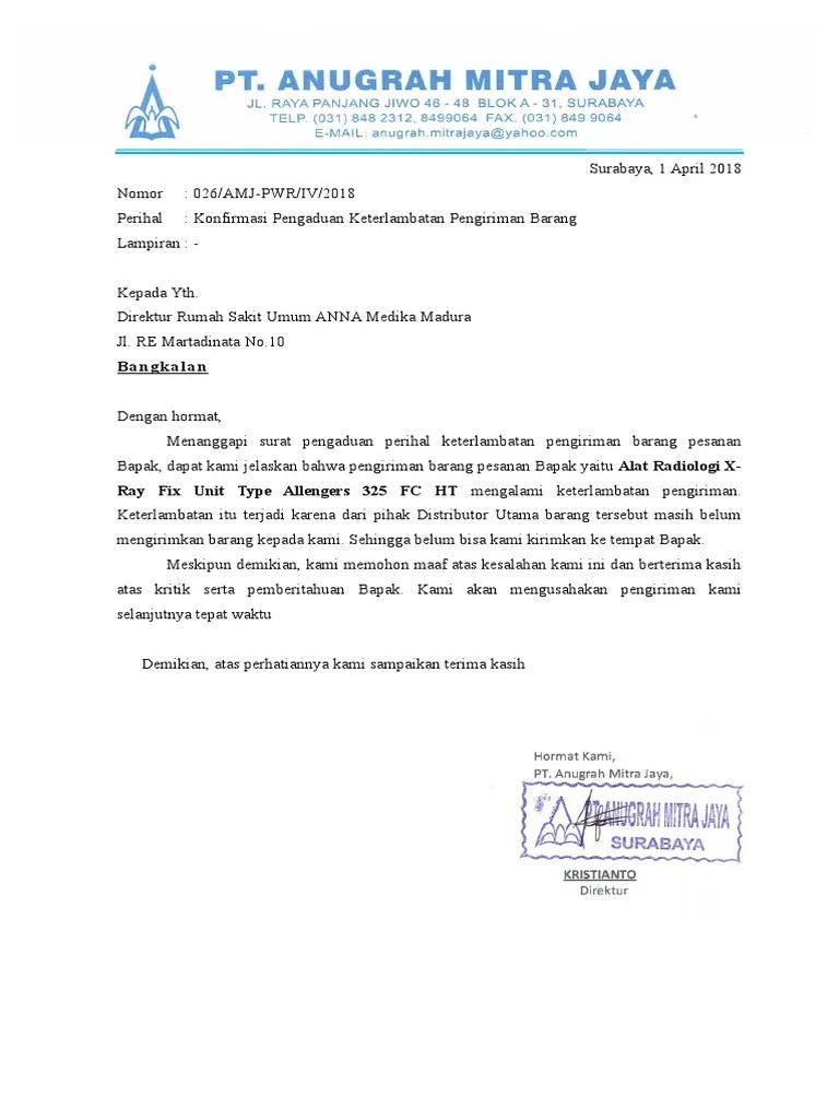Itulah 5 contoh surat permohonan maaf untuk . Surat Konfirmasi Keterlambatan Pengiriman Pdf