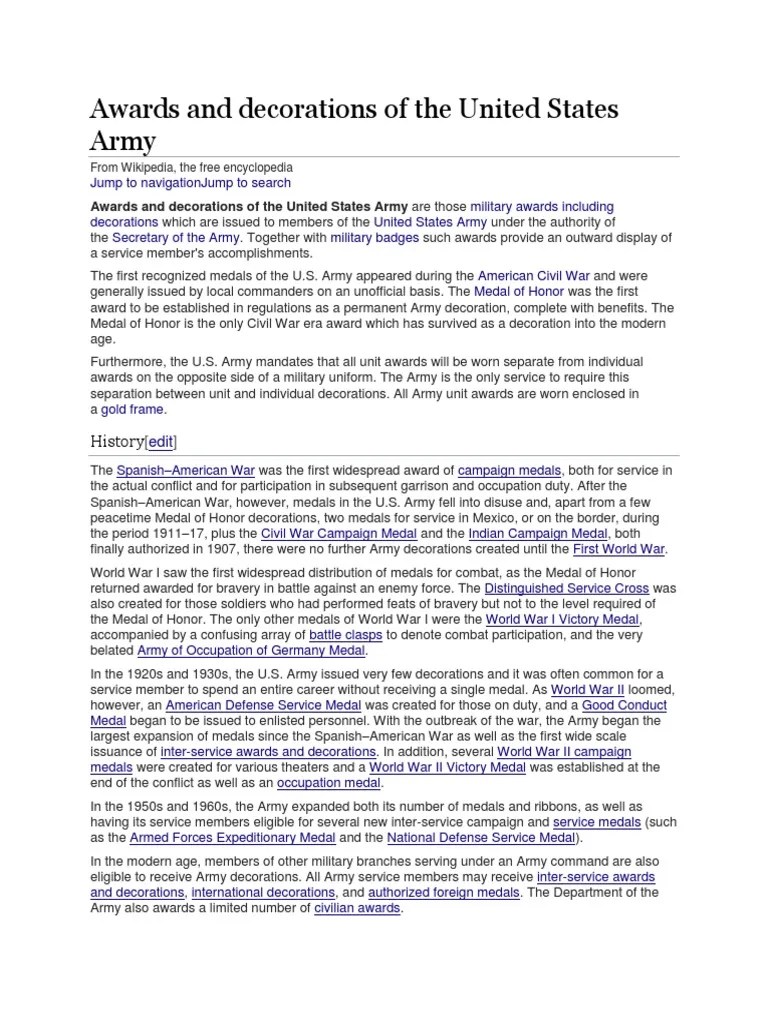Awards And Decorations Of The United States Army | PDF | Military Uniforms | Military Science