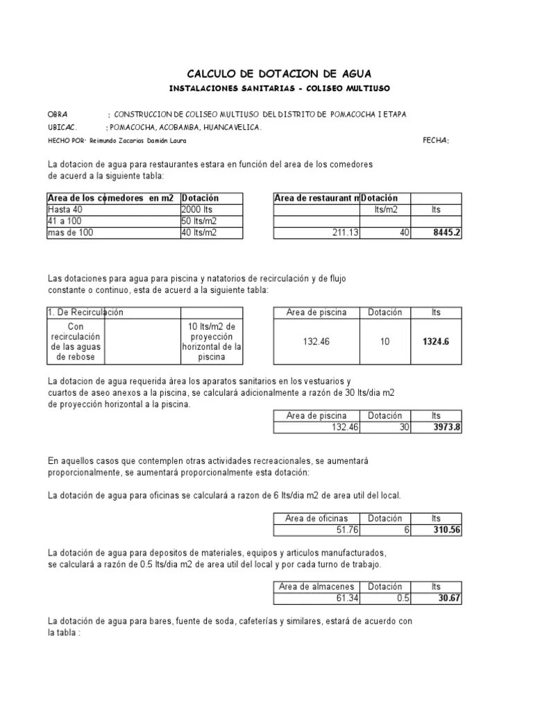 Calculo De Dotacion Agua | PDF | Naturaleza
