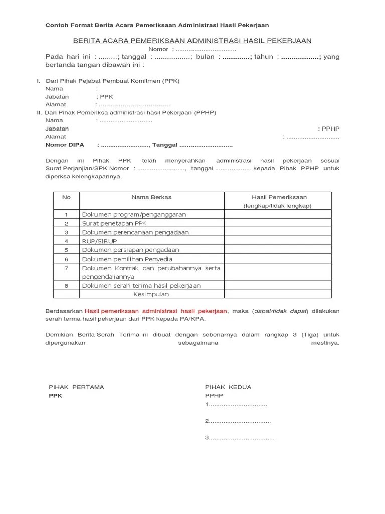 Contoh format berita acara serah terima pekerjaan barang/jasa lainnya . Contoh Format Berita Acara Serah Terima