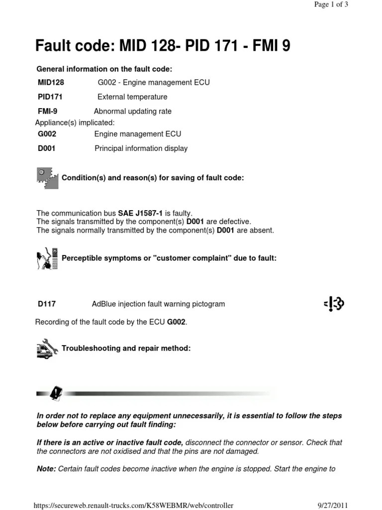 Error Mid 128 Pid 171 Fmi 9 Troubleshooting