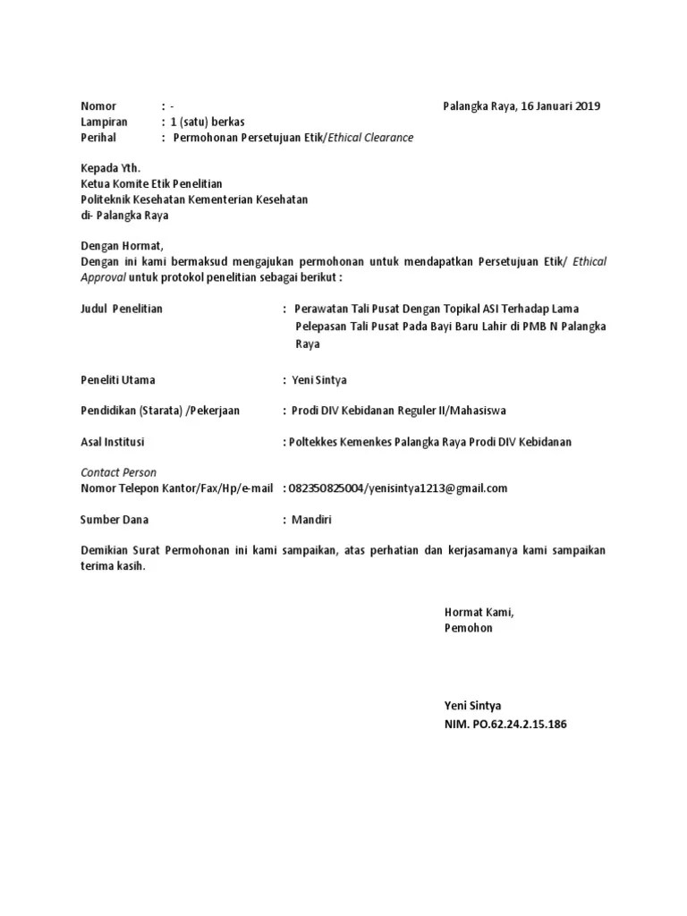 Bagaimana menurut anda bentuk penyajian (format dan tata susunan) jasa. Surat Permohonan Ethical Clearance - Guru Paud