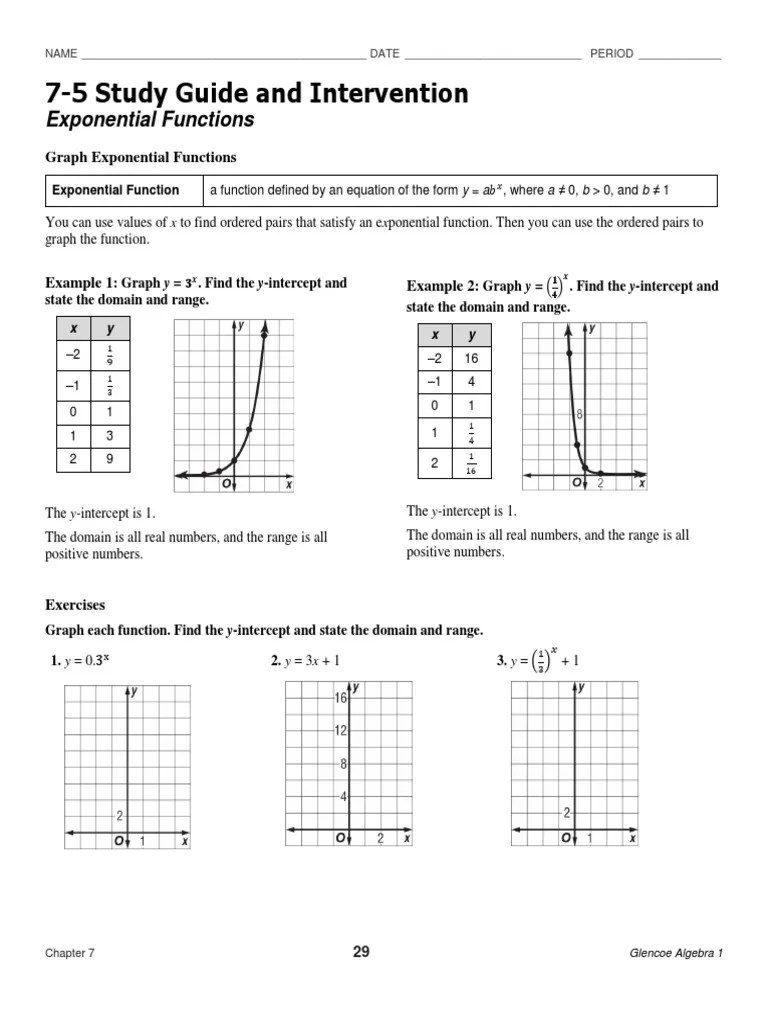 7-5 Study Guide And Intervention: Exponential Functions | PDF ...