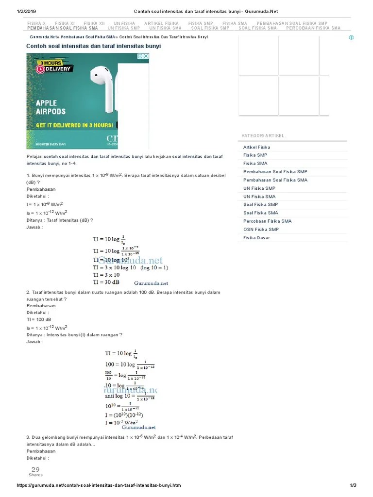 Panjie_wicaksono 2.2 intensitas dan taraf intensitas bunyi i = p a. Contoh Soal Intensitas Dan Taraf Intensitas Contoh Soal Terbaru