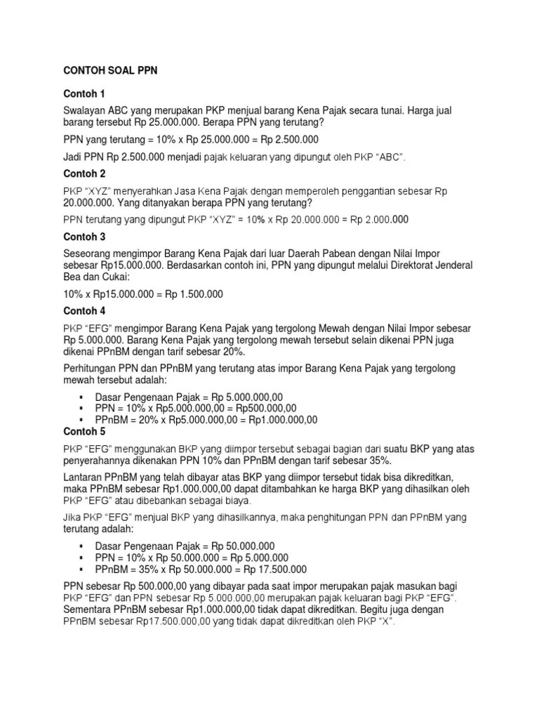 [JUDUL]: Contoh Soal Pajak Pertambahan Nilai (PPN) Dan Pajak Penjualan Barang Mewah (PPnBM) | PDF