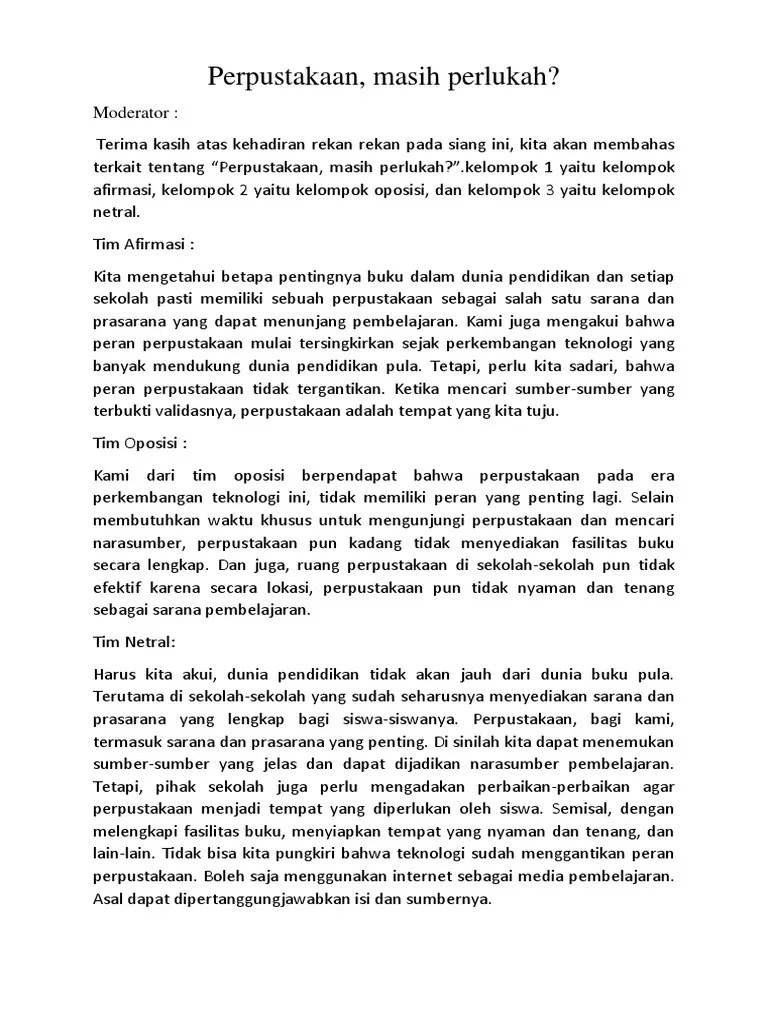 Yang dirasakan menarik dan dapat menimbulkan pro dan kontra (masalah . Teks Debat Pdf
